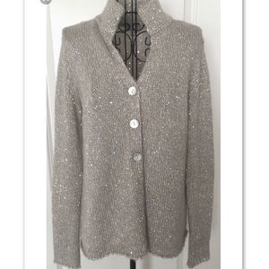 J.Jill Sequin Metallic Knit Mohair Blend Cardigan